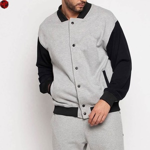 <b>Men's</b> Gray Black Color Block Varsity <b>Jacket</b> Knit Corduroy <b>Track</b> Casual Sports Outerwear Wholesale <b>Men</b> Baseball <b>Jacket</b> - Product Image 1