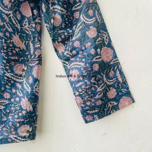Hand Block Printed Cotton <b>Pyjama</b> Set Women | Soft Sleepwear Loungewear Premium Handmade Quick Dry V-neck Button Fly High Rise - Product Image 5