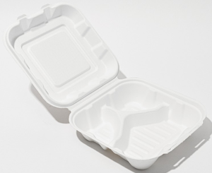 Disposable Paper Clamshell Container Rectangle Shape Solid Color Minimalist Design 3 Compartment Dishware for Food Packaging - Product Image 1