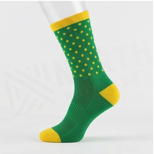 Green Yellow Dot Crew <b>Socks</b> Breathable Cycling <b>Socks</b> for Adults Summer Season Knitted Pattern Spandex <b>Polyester</b> Material - Product Image 3