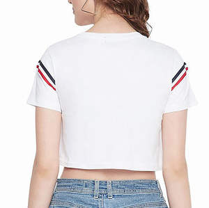 Top corto a rayas de alta calidad para mujer, diseño elegante, tela elástica informal, estilo moderno, para gimnasio, fitness y uso diario. - Product Image 2