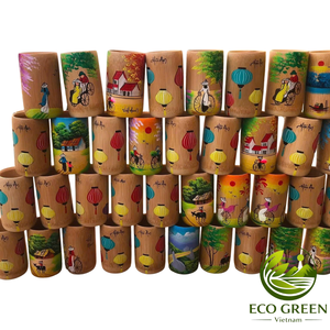 Gobelet en bambou naturel décoré avec une mosaïque de coquillages artisanale pour la décoration de plage, les cadeaux, le style spa, la boutique, la vente au détail et l'hôtellerie - Product Image 6