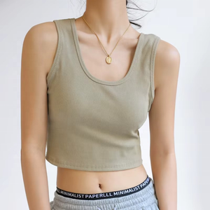 Camisetas Cortas de Verano para Mujer, sin Mangas, Básicas, Acanaladas, con Impresión de Logotipo Personalizado - Product Image 1