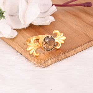 Smoky Hydro Fashion Brass Gold Plated Handmade Gemstone <b>Ring</b> for <b>Women</b> - Product Image 2