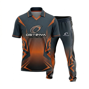 ชุดเสื้อคริกเก็ตครึ่งตัวและกางเกงสำหรับผู้ชาย Ostriya Intl แบบสั่งทำพิเศษ พิมพ์ลายด้วยความร้อนด้านหน้า สำหรับผู้ใหญ่ ไซส์พลัส ขาสั้น โพลีเอสเตอร์ 100% - Product Image 2
