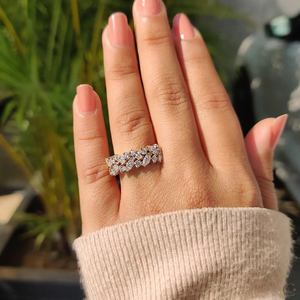 แหวนเพชรโมอิสซาไนต์ทรงมาร์คีส์ชุบทอง 14K สำหรับผู้หญิง สวมใส่ในงานปาร์ตี้หรืองานแต่งงาน เครื่องประดับเงิน ยอดนิยม - Product Image 2