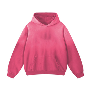 Hoodie Oversize Rose Délavé à l'Acide Style Urbain Hiver Épais Effet Usé 420 g/m² Coupe Ample Épaules Tombantes - Product Image 1