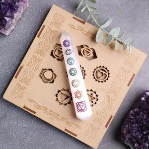 Varita de Selenita Natural Pulida, Cristal de Chakra, 7 Chakras Grabados, Energía Curativa, Limpieza, Meditación, Masaje - Product Image 6