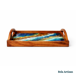 Handmade Wooden Resin River Pattern Decorative <b>Epoxy</b> Wood Serving Tray with Handles for Coffee <b>Table</b> Use Wedding & Diwali - Product Image 3