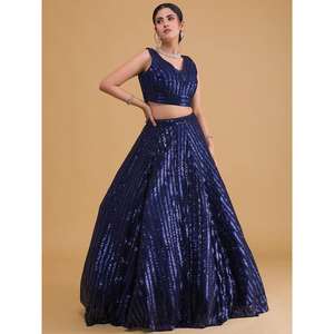 Azul Bordado Net Sangeet Wear Lehenga Choli Amazing Club Vestidos - Product Image 5