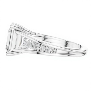 Elegante Anillo de Diamantes con Corte Esmeralda y Banda de Oro Blanco para Mujer, Joyería de Lujo para Compromiso o Boda, Regalo para Ella - Product Image 2