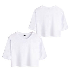 Camiseta Corta de Algodón Blanca para Mujer, Cuello Redondo, Manga Corta, Corte Holgado, Color Sólido, Informal, Tejido Jersey, Primavera Verano - Product Image 1