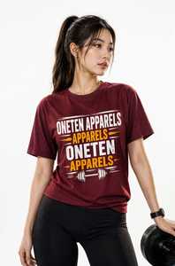 เสื้อยืดแขนสั้นคอกลมสีแดงเลือดหมูสำหรับผู้หญิง ONETEN เนื้อผ้าเจอร์ซีย์ระบายอากาศได้ดี สวมใส่สบาย เหมาะสำหรับเล่นกีฬาและใส่ลำลองในฤดูร้อน - Product Image 3