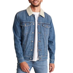 Veste en jean bleue avec écussons pour hommes Veste en denim avec fourrure 2025 Streetwear Patchwork Manteau en jean pour hommes Veste d'extérieur déchirée - Product Image 1