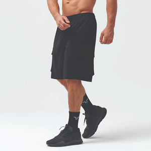 Shorts Bermuda Homme Noirs Séchage Rapide avec Poches, Taille à Cordon, Style Sport Décontracté, Taille Mi-Haute, Tissu Tissé 100% Polyester - Product Image 2
