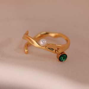 Pearl Sapphire Wave <b>Ring</b> 925 Sterling Silver 14K Gold Plated Adjustable <b>Dainty</b> <b>Ring</b> Gift For Her Jewelry - Product Image 6