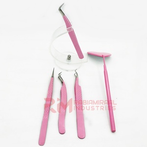 Pince à épiler professionnelle RMI en acier inoxydable, rose poudré, à pointe en fibre, avec poignée diamantée, pour cils - Product Image 4