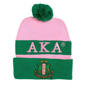 Gorro de punto AKA con pompón rosa y negro, gorro de invierno bordado con la hermandad griega, gorro cálido con pompón para mujer - Product Image 4