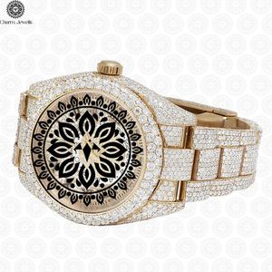 Montre de luxe pour homme Charm Jewels, boîtier en acier inoxydable de 40 mm, incrustée de diamants, mouvement mécanique analogique, date automatique, bouton poussoir - Product Image 3