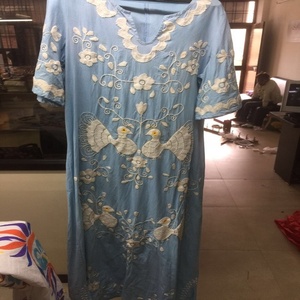 Maxi vestido bohemio moderno para mujer, bordado de lujo con mangas de murciélago, estilo informal de algodón suelto para verano, talla XL - Product Image 1