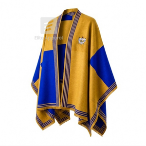 Capa personalizada de la hermandad Sigma Gamma Rho con logotipo bordado en la parte delantera, en bloques de color azul y dorado, para ropa femenina griega. - Product Image 2