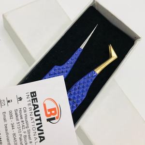 Pinzas de extensión de pestañas de acero inoxidable de dos tonos personalizadas profesionales Extensiones de pestañas de etiqueta privada sostenibles Punta puntiaguda - Product Image 4