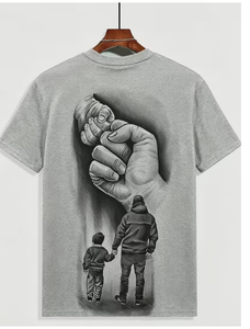 Men s Gray Short Sleeve T-<b>Shirt</b> With <b>Father</b> <b>And</b> <b>Son</b> Hand Holding Print O-Neck Casual Regular Fit Digital Print Jersey Fabric - Product Image 4