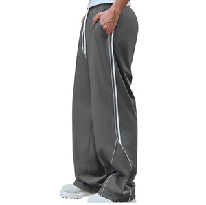 Pantalon de jogging décontracté pour homme, coupe large, taille élastique avec cordon de serrage, bande latérale, léger en polyester, idéal pour l'été - Product Image 2