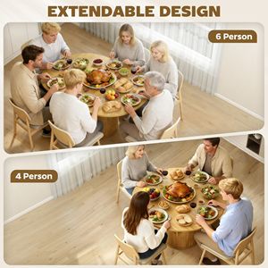 Tavolo da Pranzo Stile Fattoria da 60 Pollici con Ripiano a 2 Livelli e Porte Scorrevoli Scanalate, Estensibile per 6 Persone, Finitura Naturale - Product Image 4