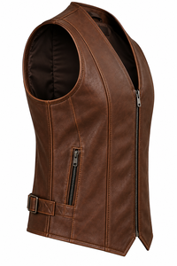 <b>Men's</b> Black <b>Leather</b> <b>Vest</b> V-Neck Button Closure Casual Outerwear Plus Size Regular Fit Solid Color - Product Image 3