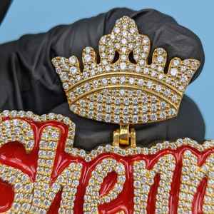 Colgante de letra personalizado de plata de ley 925 con engaste de corona, moissanita y esmalte, estilo Hip Hop, pasa el probador de diamantes - Product Image 2
