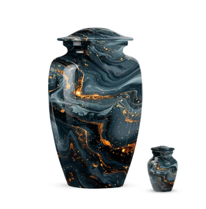 Modern Blue Abstract Aluminium Urn Round <b>Keepsake</b> <b>Ashes</b> Vase Metal Memorial Sympathy Decor - Product Image 3