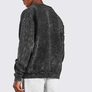 Pull en maille à col rond pour homme, couleur unie, noir délavé, sweat-shirt décontracté - Product Image 6