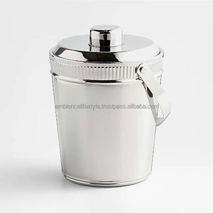 Seau à glace moderne en acier inoxydable poli avec couvercle et pince, idéal pour les cocktails, les mariages et les accessoires de bar - Product Image 2