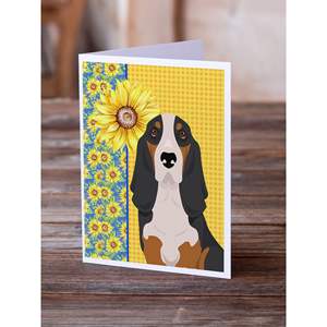 ชุดการ์ดอวยพร Tricolor Basset Hound ลายดอกทานตะวันสำหรับฤดูร้อนการ์ด A7แปลกๆ8ใบขนาด5x7โน๊ตการ์ดเปล่าพร้อมซอง - Product Image 2