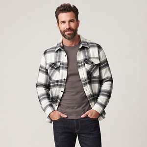 OEM Men's <b>Flannel</b> Shirt <b>Jackets</b> Men Turn Down Collar Button Down Chest Pocket Plaid <b>Jacket</b> Men Winter Style Acid Wash Shirt Mens - Product Image 1