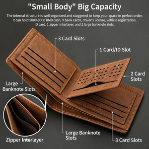 WRIZA Custom Logo Genuine Leather Open Bi-Fold Wallet RFID Blocking <b>Slim</b> Card Holder Credit Card Short Foldable <b>Purse</b> for Daily - Product Image 2