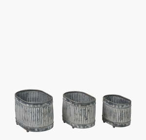 Juego de 3 Macetas Redondas de Metal Galvanizado, Textura Acanalada, para Jardín Exterior, Estilo Industrial, Decoración de Patio, Gran Venta - Product Image 5