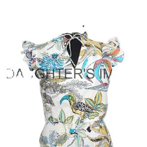 Vestido Midi Maxi Casual de Verano con Estampado a Mano en Algodón Indio Ecológico, Cintura Natural, Estilo Bohemio, con Volantes y Logotipo Tejido en la Espalda - Product Image 6