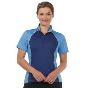 T-shirt court côtelé pour femme avec demi-fermeture éclair, col montant et manches courtes, personnalisable avec logo, idéal pour le sport et le fitness, qualité supérieure - Product Image 1