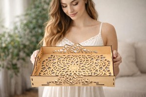 Bandeja de Servir de Madera Moderna con Corte Láser, Archivos Decorativos para Corte Láser de Madera Personalizado - Product Image 6