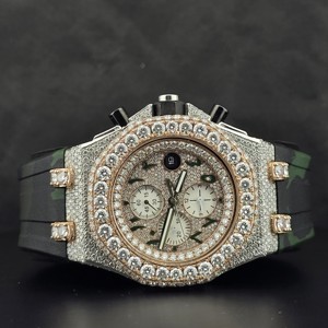 Reloj Cronógrafo de Cuarzo con Incrustaciones de Diamantes, Caja de Acero Inoxidable, Correa Negra, Reloj de Pulsera de Lujo, Cierre de Mariposa, Caja para Hombre - Product Image 1