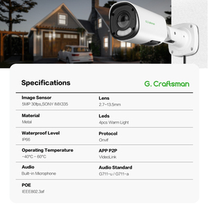 GA-YURVW-M5S ngoài trời 5MP Sony màu VU máy ảnh 2.7 ~ 13.5 mét cơ giới Varifocal ống kính mới mạng IP an ninh NVR được xây dựng trong mic CMOS - Product Image 2