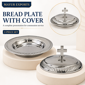 Assiette de communion en argent avec couvercle, plat de service rond en acier inoxydable pour banquet d'église et repas - Product Image 3