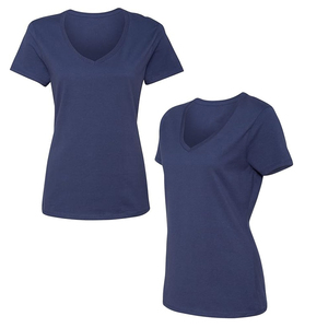 T-shirts décontractés personnalisés à col en V profond 100 % coton à manches courtes pour femmes, imprimés, grande taille, service OEM - Product Image 6