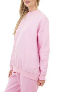 เสื้อสเวตเตอร์ถักคอกลมสีชมพูสำหรับผู้หญิงแขนยาวสีทึบสวมใส่ในฤดูใบไม้ร่วง - Product Image 4