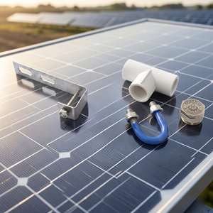 Système de nettoyage d'irrigation solaire Hydroplus Combo : Connecteur en T en PVC, Serre-tuyau d'arrosage en acier inoxydable, Support de montage en L - Product Image 1
