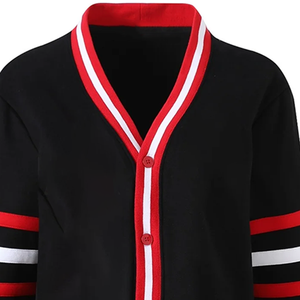 Custom Demand DST <b>Red</b> & Black Contrast <b>Women</b> Fleece <b>Cardigan</b> Long Sleeve V- Neck Wholesale Manufacturer Collegiate <b>Cardigan</b> - Product Image 4
