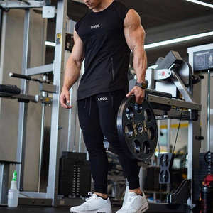 Ensembles de compression 2-en-1 pour hommes, séchage rapide, respirants, coupe-vent, écologiques, motif uni, polyester/coton, pour le fitness et le sport - Product Image 2