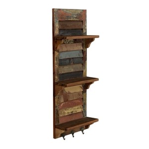 Reclaimed Wood Wall Shelf with Hooks - Rustic <b>Storage</b> | Wholesale - Product Image 4
